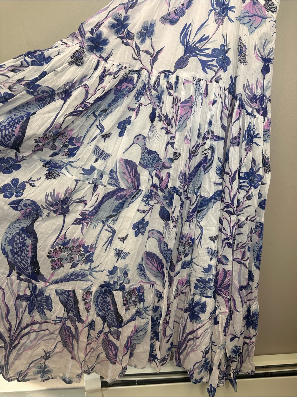 Banjanan White Maxi Dress with Blue Floral Print 100% Cotton Gladys - Picture 7 of 14